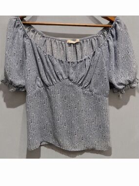 Blue Grey Puff Sleeve Peasant Y2K BabyDoll Top CottageCore ruched bust